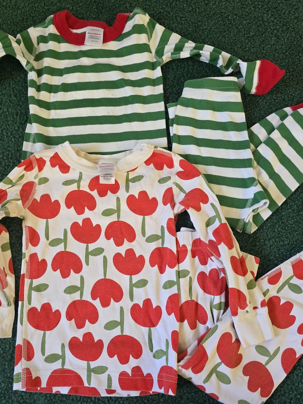 Hanna Andersson Red Floral Top & Green Stripe Pajama 2 Sets